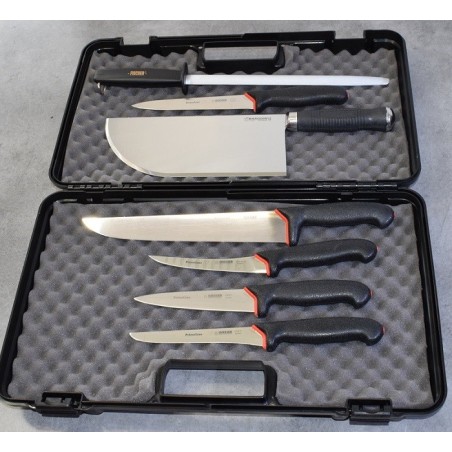 Valise / Mallette de chasseur / boucher PRO 5 couteaux Giesser, fusil et feuille. Livraison OFFERTE* ProCouteaux Valise / Mallette de chasseur / boucher PRO 5 couteaux Giesser, fusil et feuille. Livraison OFFERTE* ProCouteaux