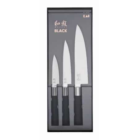 Set 3 couteaux japonais pr cuisiniers, Kai Wasabi Black