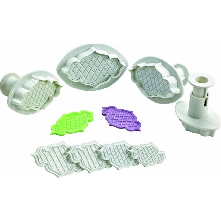 Tours de gâteaux - découpoir ornements -jeu de 4 emporte-pièces à poussoir ProCouteaux Tours de gâteaux - découpoir ornements -jeu de 4 emporte-pièces à poussoir ProCouteaux