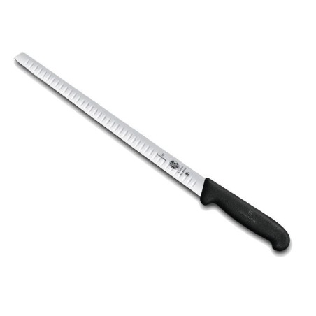ProCouteaux - Couteau jambon & saumon - alvéolé Victorinox - 30cm Fibrox noir, Couteau à jambon & saumon Fibrox de Victorinox sélectionné par l'équipe de ProCouteauxCe couteau a la capacité de trancher aussi bien le jambon que le saumon avec sa lame flexible et alvéolée. Le manche est noir et antidérapant pour une sécurité renforcée. Il a une très longue durée de vie et il est facile à aiguiser. Les couteaux Fibrox de Victorinox existent dans une plénitude de formes et sont particulièrement appréciés par les professionnels.Gravure couteau - 6 € - cliquez sur Gravure/Broderie ProCouteaux - Couteau jambon & saumon - alvéolé Victorinox - 30cm Fibrox noir, Couteau à jambon & saumon Fibrox de Victorinox sélectionné par l'équipe de ProCouteauxCe couteau a la capacité de trancher aussi bien le jambon que le saumon avec sa lame flexible et alvéolée. Le manche est noir et antidérapant pour une sécurité renforcée. Il a une très longue durée de vie et il est facile à aiguiser. Les couteaux Fibrox de Victorinox existent dans une plénitude de formes et sont particulièrement appréciés par les professionnels.Gravure couteau - 6 € - cliquez sur Gravure/Broderie