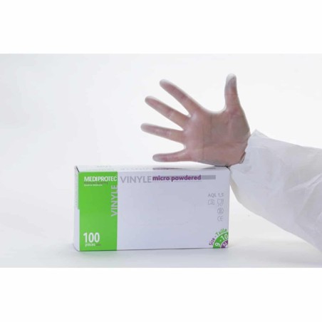 ProCouteaux - Gant vinyle naturel poudré - Boite de 100 - Large, Notre équipe a sélectionné ces gants vinyles naturels poudrés pour une hygiène irréprochableBoîte distributrice de 100 gants en vinyle naturel Ambidextre, non stériles, poudrés, à usage unique.Taille : Large - existe également en taille MediumPoids : 4,40 gCouleur naturelContact alimentaire norme EN 420, EN455-1/2, EN374-1Barrière efficace contre les souillures et contaminationsÉpaisseur des doigts mm (+/-0,02) : 0,08 / DE LA PAUME : 0,08 Longueur :du gant 240 mmde la paume 107mmdu pouce 63mmde l'index 79mmdu majeur 98mmde l'annulaire 82mmdu petit doigts 66mm ProCouteaux - Gant vinyle naturel poudré - Boite de 100 - Large, Notre équipe a sélectionné ces gants vinyles naturels poudrés pour une hygiène irréprochableBoîte distributrice de 100 gants en vinyle naturel Ambidextre, non stériles, poudrés, à usage unique.Taille : Large - existe également en taille MediumPoids : 4,40 gCouleur naturelContact alimentaire norme EN 420, EN455-1/2, EN374-1Barrière efficace contre les souillures et contaminationsÉpaisseur des doigts mm (+/-0,02) : 0,08 / DE LA PAUME : 0,08 Longueur :du gant 240 mmde la paume 107mmdu pouce 63mmde l'index 79mmdu majeur 98mmde l'annulaire 82mmdu petit doigts 66mm