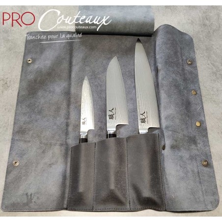 Set 3 couteaux Japonais Shokunin + Mallette en cuir. ProCOuteaux Set 3 couteaux Japonais Shokunin + Mallette en cuir. ProCOuteaux