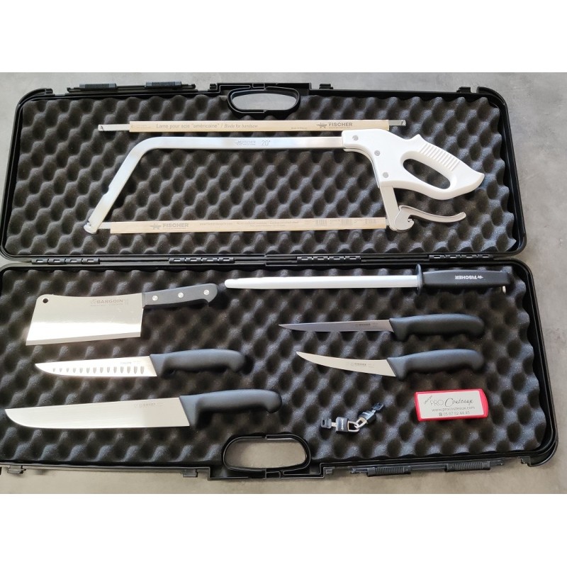 Valise / Mallette Chasseur / Boucher 4 couteaux, fusil, couperet et scie ProCouteaux