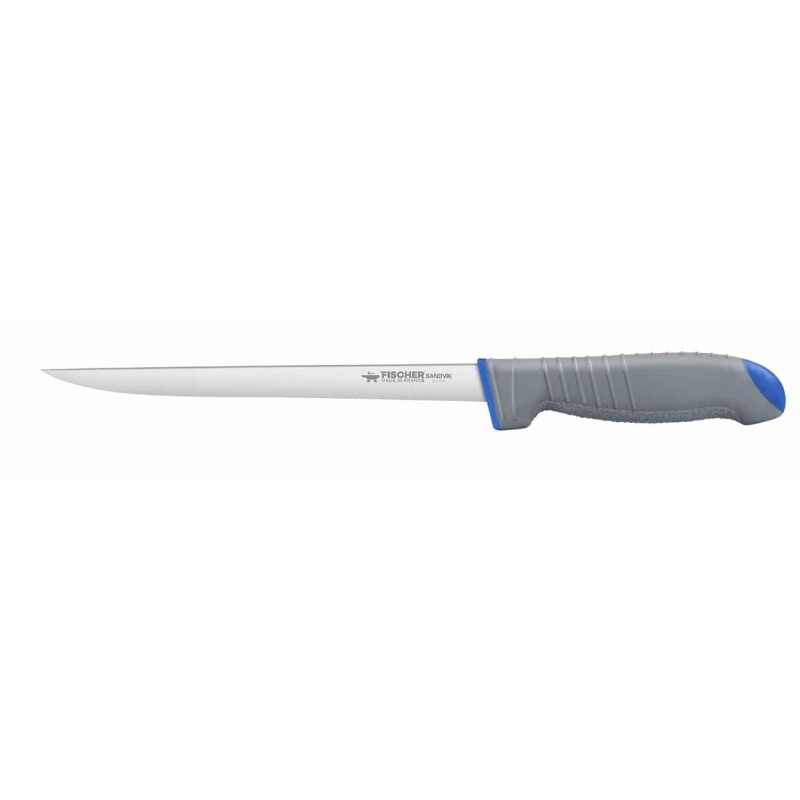 ProCouteaux - Couteau à filet de volaille - 20 cm - Fischer Bargoin, Votre couteau à filet de volaille Fischer Bargoin sur ProCouteaux.comAchetez votre couteau à filet de volaille sur notre boutique en ligne - Manche bi-matière gris et bleuGravure feuille - 6 € - cliquez sur Gravure/Broderie