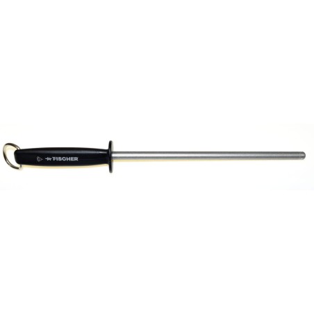ProCouteaux - Fusil Diamant - rond - Fischer Bargoin - 23cm, Descriptif - FusilManche ergonomique plastique coloris noir avec anneau en inox pour le rangement. Les particules de diamant naturel permettent un aiguisage plus rapide et plus simple qu'avec un fusil traditionnel. Le taillage Diamant est conseillé pour l'aiguisage des couteaux émoussés (usés). ProCouteaux - Fusil Diamant - rond - Fischer Bargoin - 23cm, Descriptif - FusilManche ergonomique plastique coloris noir avec anneau en inox pour le rangement. Les particules de diamant naturel permettent un aiguisage plus rapide et plus simple qu'avec un fusil traditionnel. Le taillage Diamant est conseillé pour l'aiguisage des couteaux émoussés (usés).